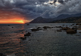 sunset and storm on Plakias bay